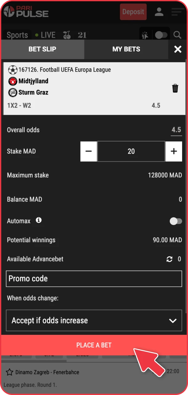Place your first sports bet easily with PariPulse.