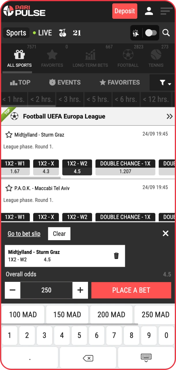 Fill your bet coupon easily on PariPulse sports app.