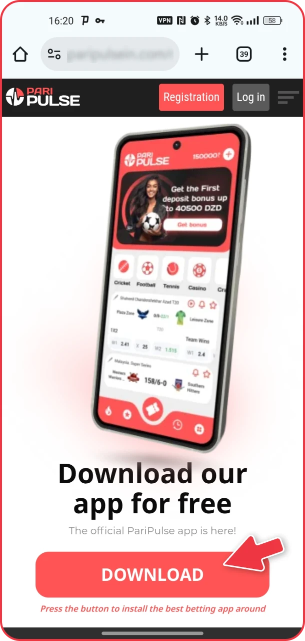 Click to install Android app for PariPulse casino and sports.