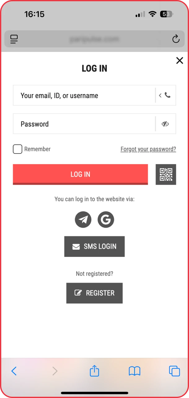 Log in to iOS app for casino and sports PariPulse.