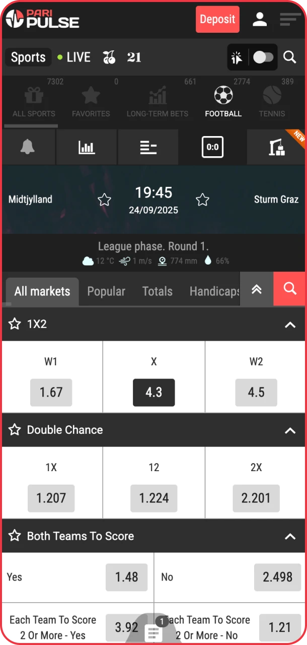 Select your matches for sports betting PariPulse.