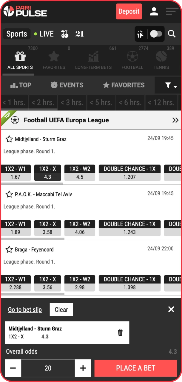 Access sports betting section and win on PariPulse.
