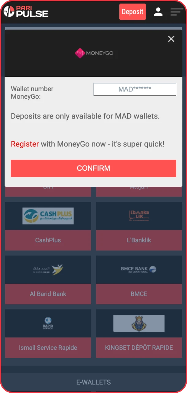 Make your first deposit and start winning PariPulse.