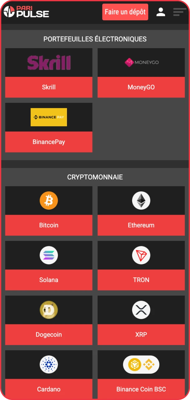 Choisissez votre option de retrait préférée avec PariPulse.