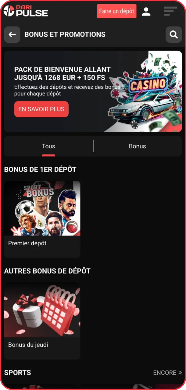 Choisissez votre bonus parfait et commencez sur PariPulse.