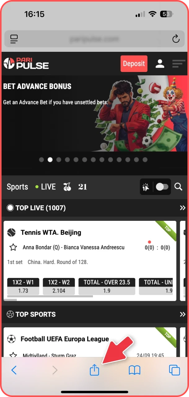 Click share to enjoy casino and sports on PariPulse.