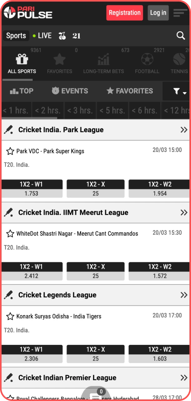 Select your matches for sports betting PariPulse.