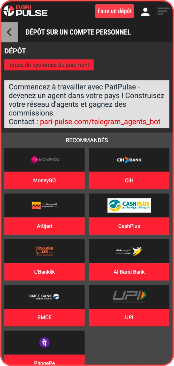 Effectuez votre premier dépôt et commencez à gagner sur PariPulse.