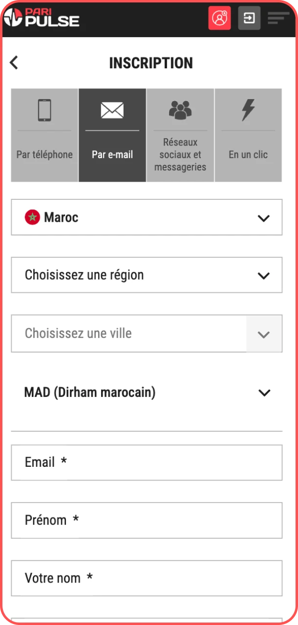 Remplissez vos coordonnées pour vous inscrire sur PariPulse.