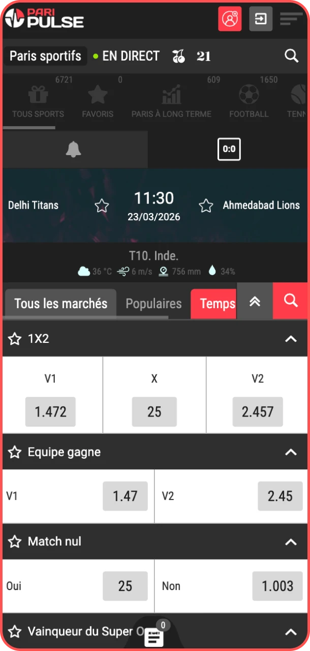 Spécifiez facilement les marchés de paris sur l'application sportive PariPulse.