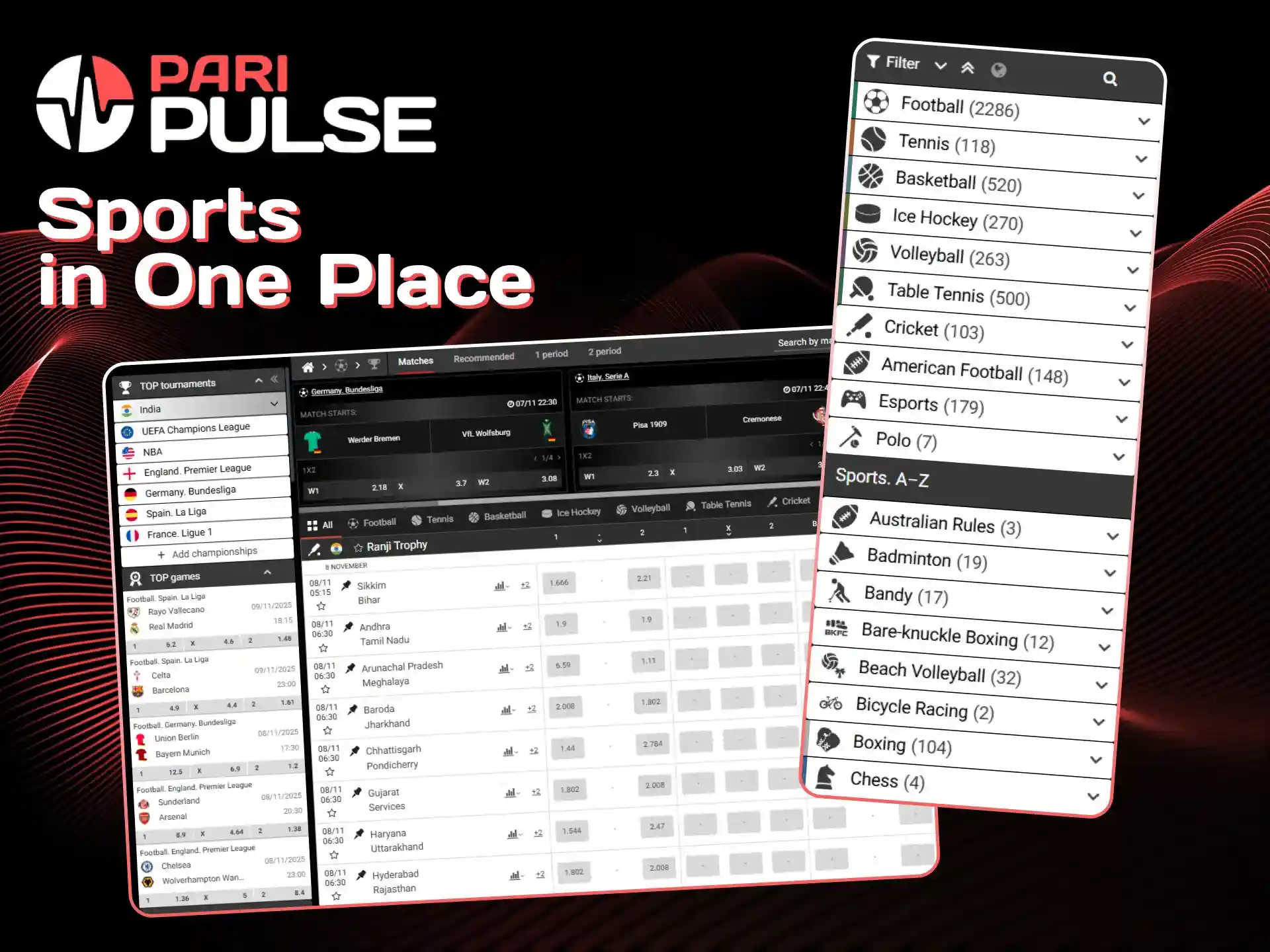 Explore markets for every sport you like at PariPulse.