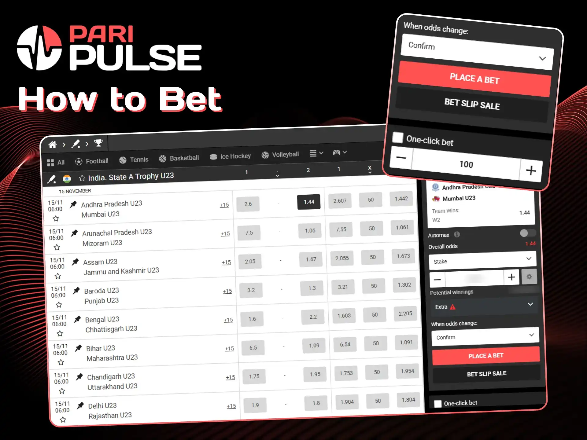 Make your first bet just in few steps at PariPulse.