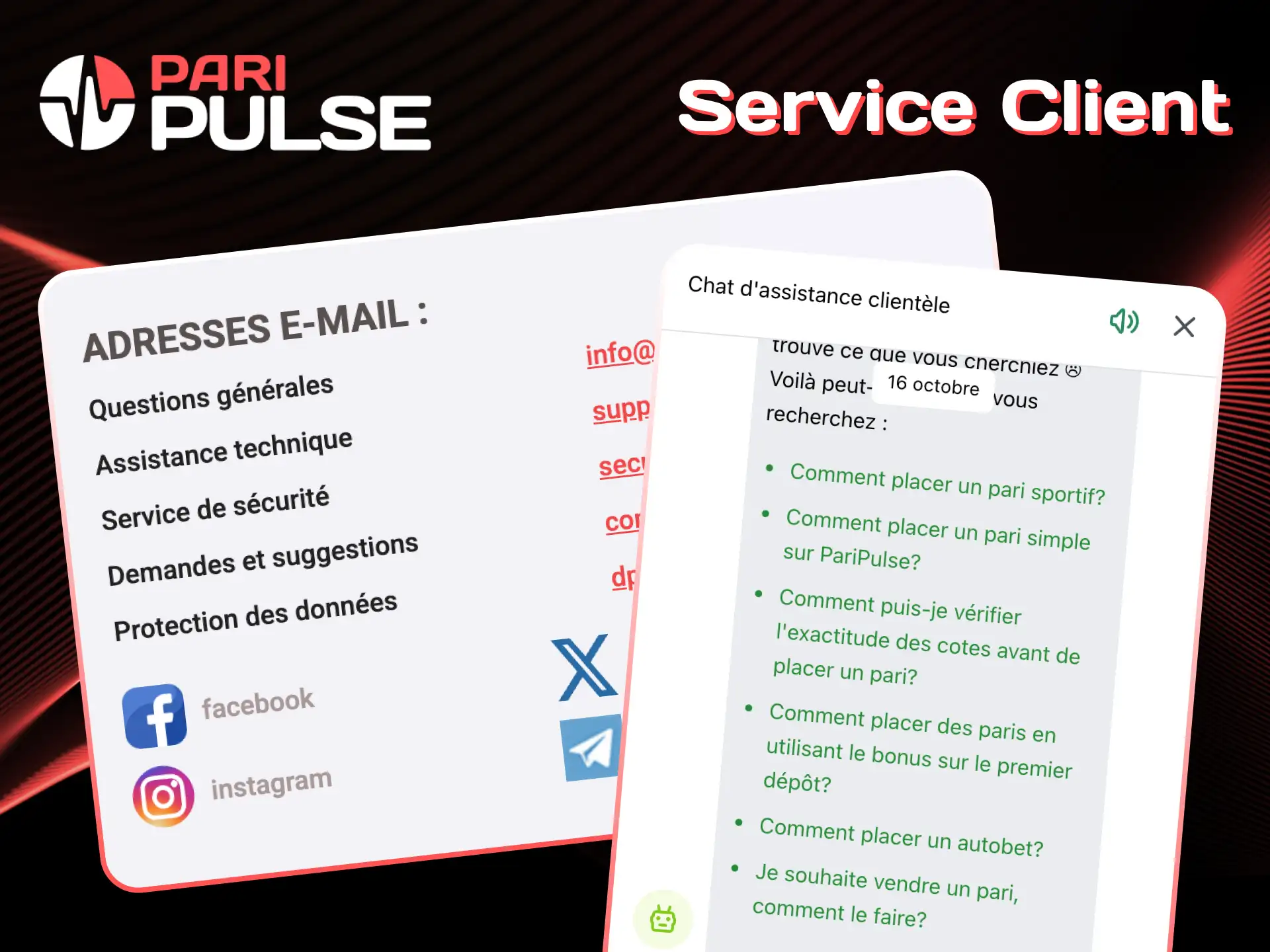 Contactez le support PariPulse pour obtenir de l'aide et des conseils.
